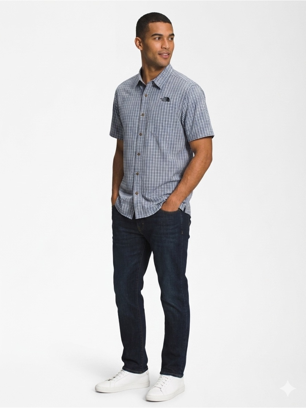 The North Face Men's Blue Plaid Button-Down Performance Shirt Sz XL Lightweight